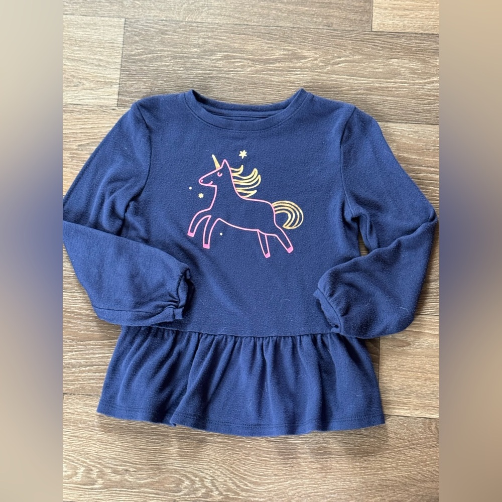 Cat and Jack Long Sleeve Blue Unicorn Shirt 5T